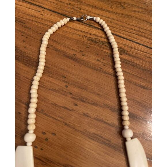 Vintage Bone Necklace 21" Statement Bib Elephant Design 5" Drop - Picture 7 of 7